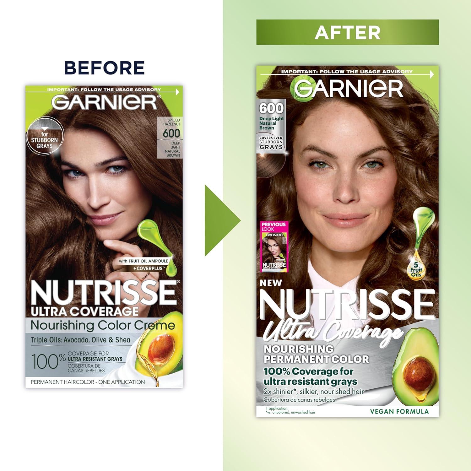 imageGarnier Nutrisse Ultra Coverage Hair Color 600 Deep Light Natural Brown Spiced Hazelnut Permanent Hair Dye Packaging May Vary600 Deep Light Natural Brown Spiced Hazelnut