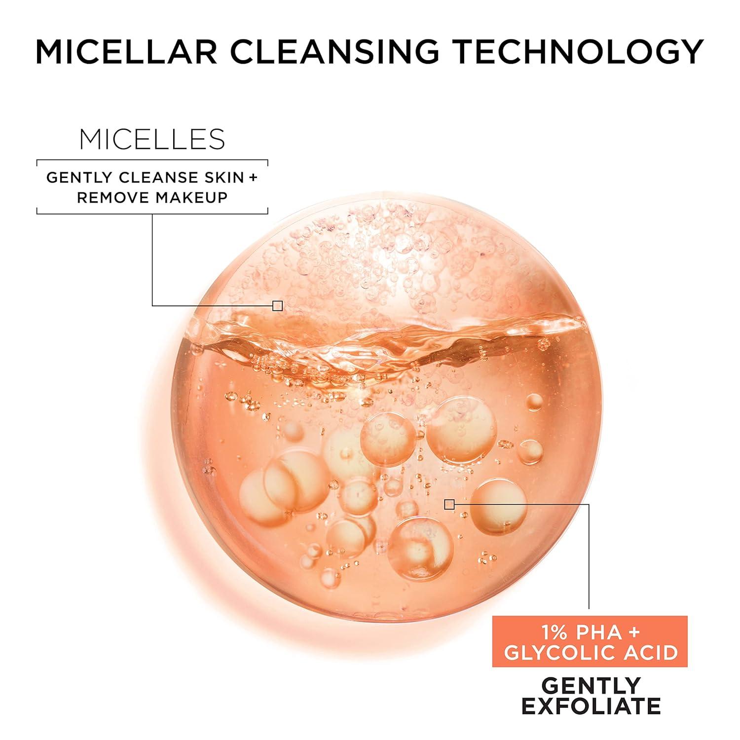 imageGarnier SkinActive Gentle Peeling Micellar Water with 1 PHA and Glycolic Acid Face Exfoliant Facial Cleanser and Makeup Remover 2 Pack