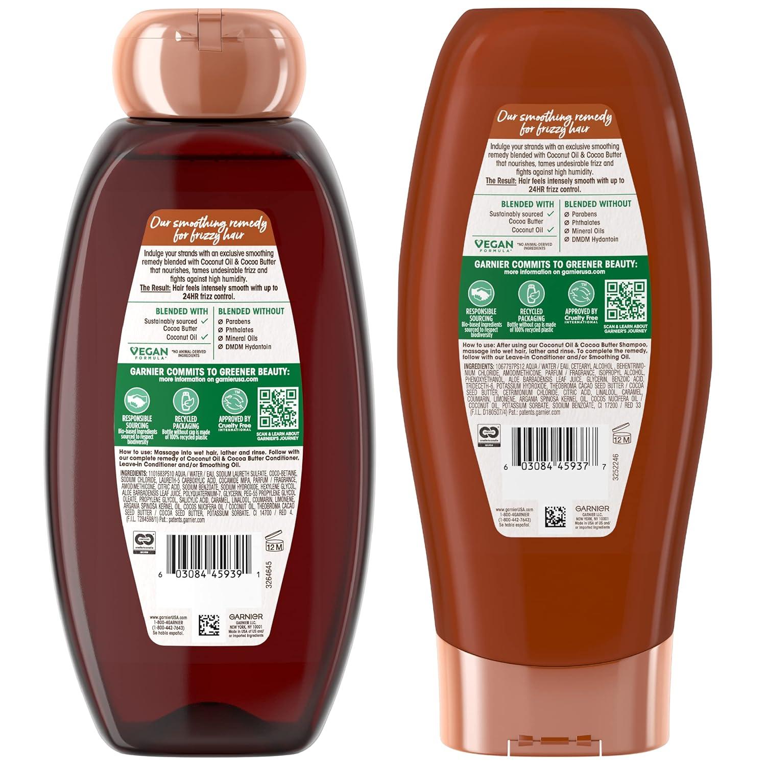 imageGarnier Whole Blends Coconut Oil ampamp Cocoa Butter Smoothing Shampoo and Conditioner Set for Frizzy Hair 22 Fl Oz 2 Items 1 Kit Packaging May Vary