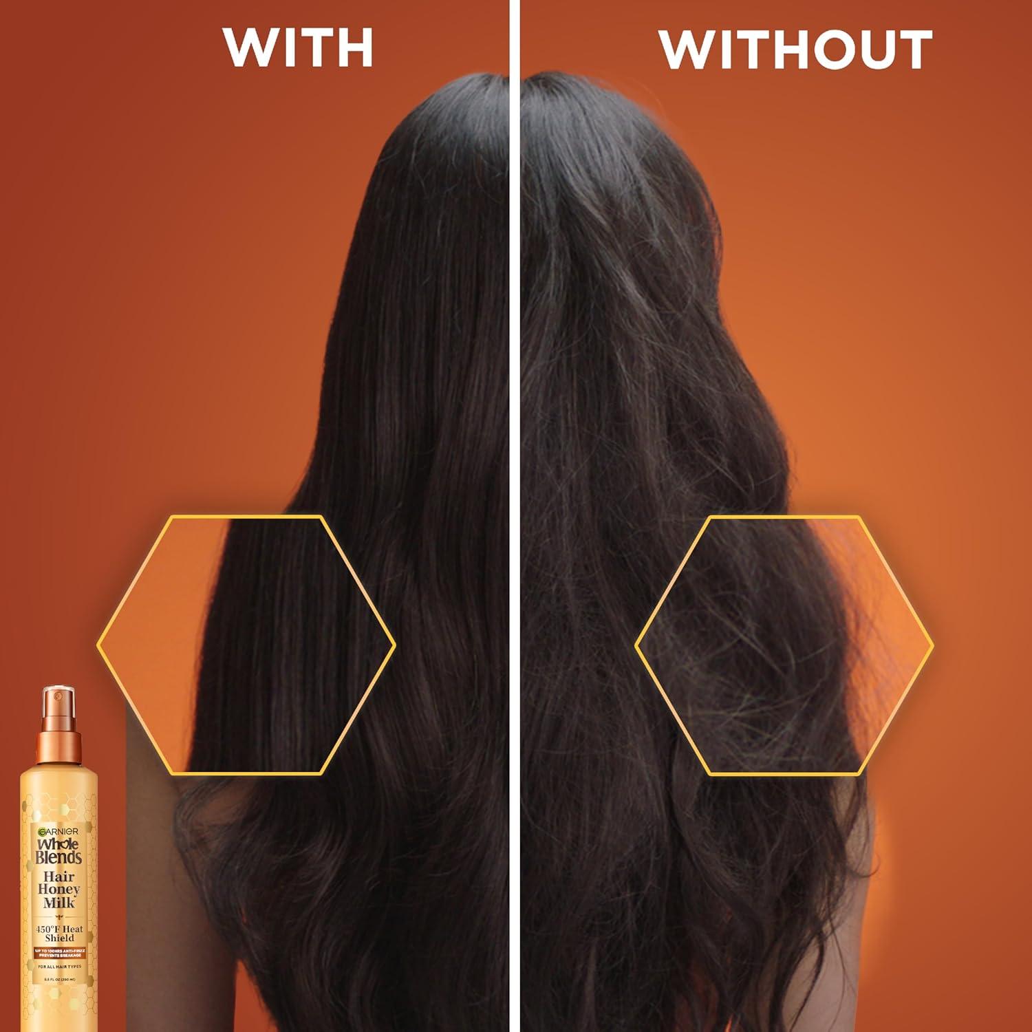imageGarnier Whole Blends Hair Honey Milk 450F Heat Protectant Spray For All Hair Types With Up To 100 Hrs of Frizz Control 85 Fl Oz 2 CountHoney