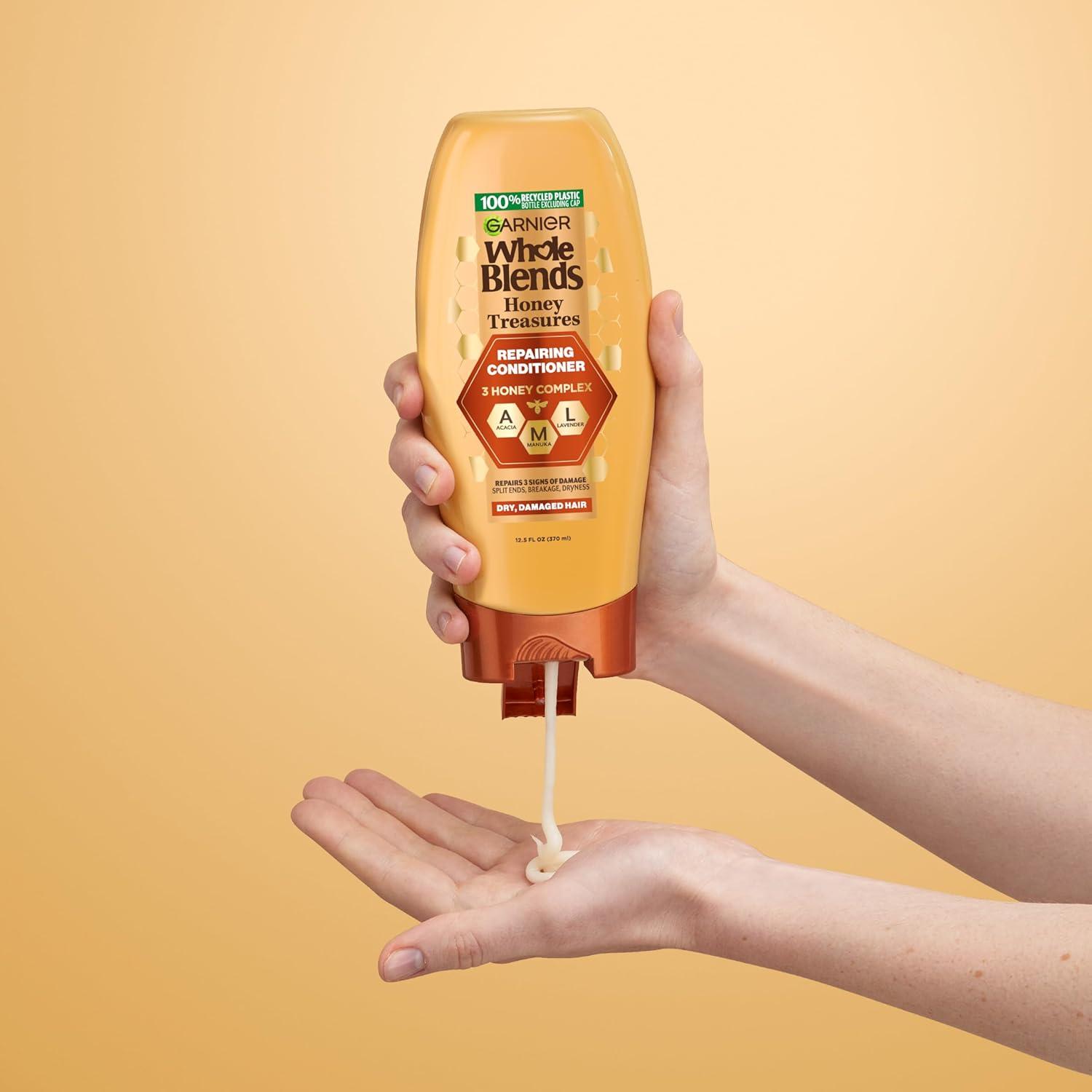 imageGarnier Whole Blends Honey Treasures Repairing Conditioner for Dry Damaged Hair 22 Fl Oz 2 Count Packaging May Vary