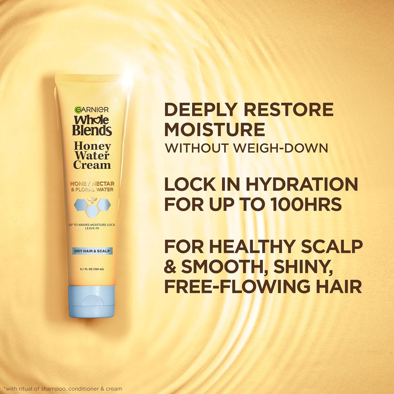 imageGarnier Whole Blends Honey Water Cream 100 Hours Moisture Lock Dry Hair Scalp Honey Nectar and Floral Water Pack of 2