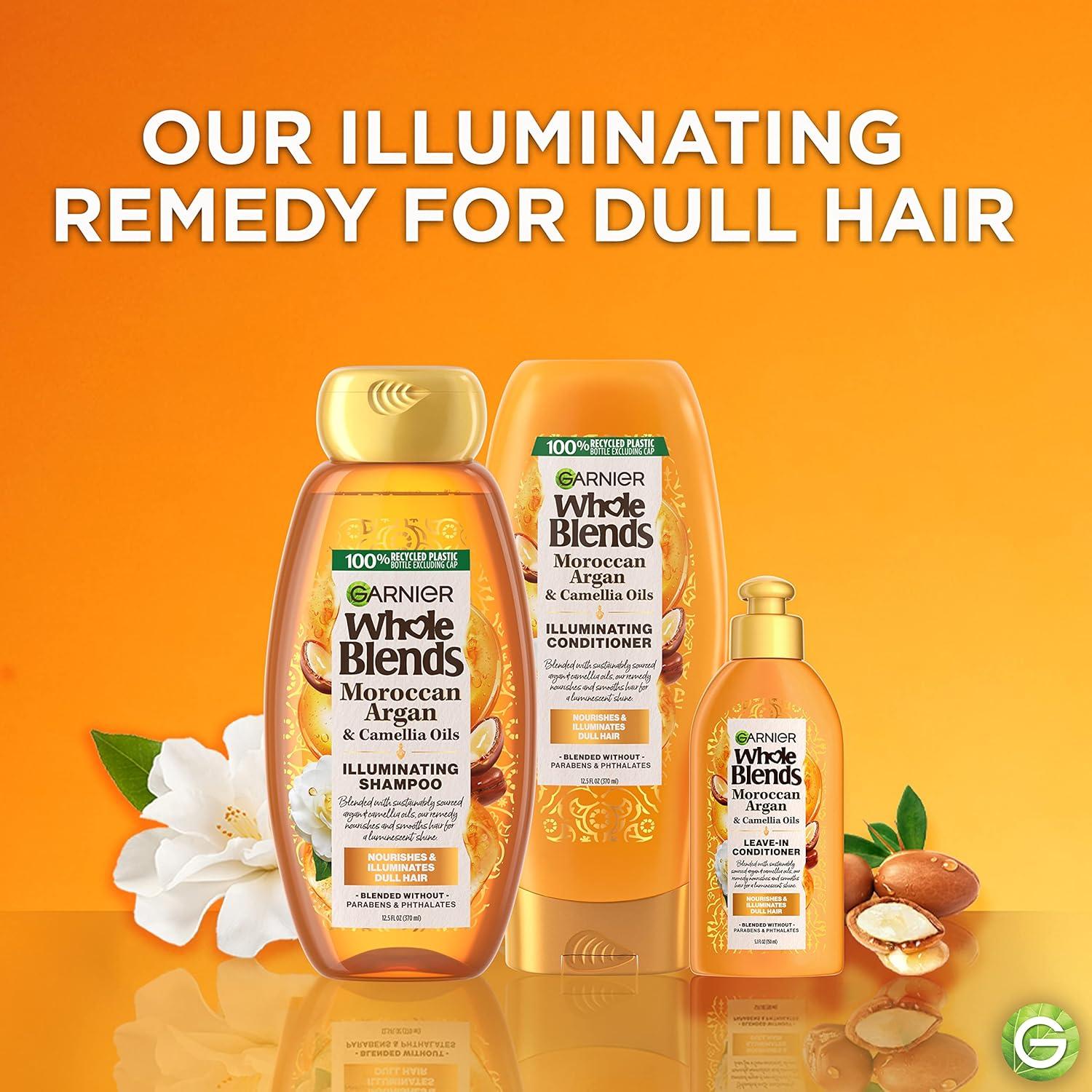 imageGarnier Whole Blends Moroccan Argan ampamp Camellia Oils Illuminating Shampoo for Silky Shine 125 Fl Oz 3 Count Packaging May Vary