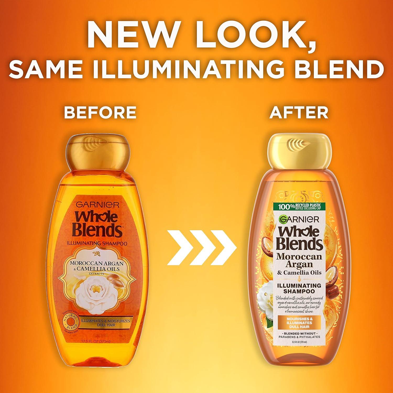 imageGarnier Whole Blends Moroccan Argan ampamp Camellia Oils Illuminating Shampoo for Silky Shine 125 Fl Oz 3 Count Packaging May Vary