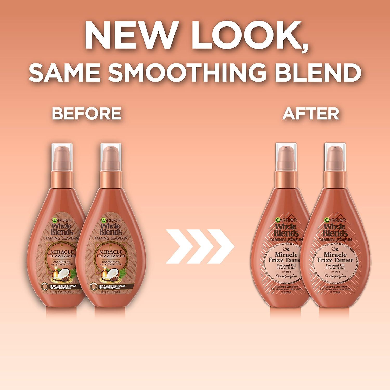 imageGarnier Whole Blends Sulfate Free Remedy Miracle Frizz Tamer 10in1 LeaveIn Conditoner for Very Frizzy Hair Coconut Oil ampamp Cocoa Butter 5 Fl Oz 2 Count Packaging May VaryCoconut