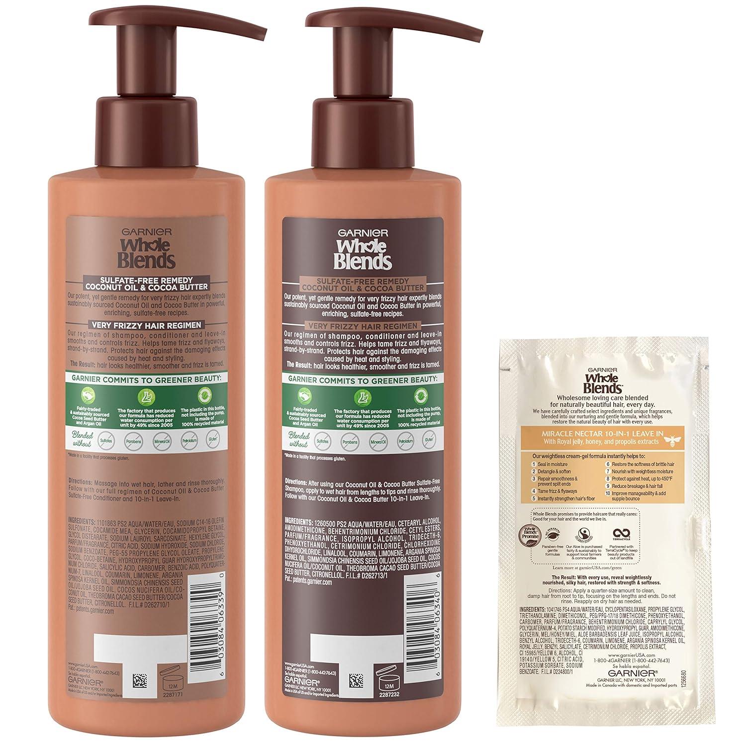 imageGarnier Whole Blends Sulfate Free Remedy Miracle Frizz Tamer 10in1 LeaveIn Conditoner for Very Frizzy Hair Coconut Oil ampamp Cocoa Butter 5 Fl Oz 2 Count Packaging May VaryCoconut