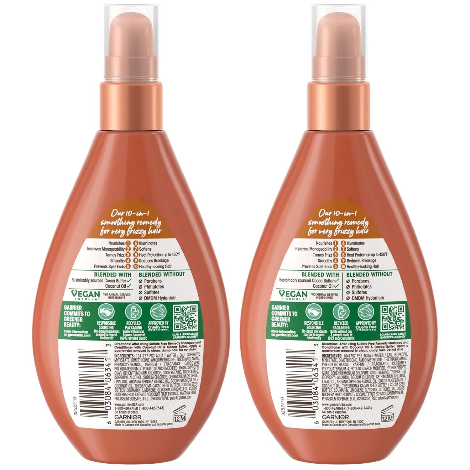 imageGarnier Whole Blends Sulfate Free Remedy Miracle Frizz Tamer 10in1 LeaveIn Conditoner for Very Frizzy Hair Coconut Oil ampamp Cocoa Butter 5 Fl Oz 2 Count Packaging May VaryCoconut