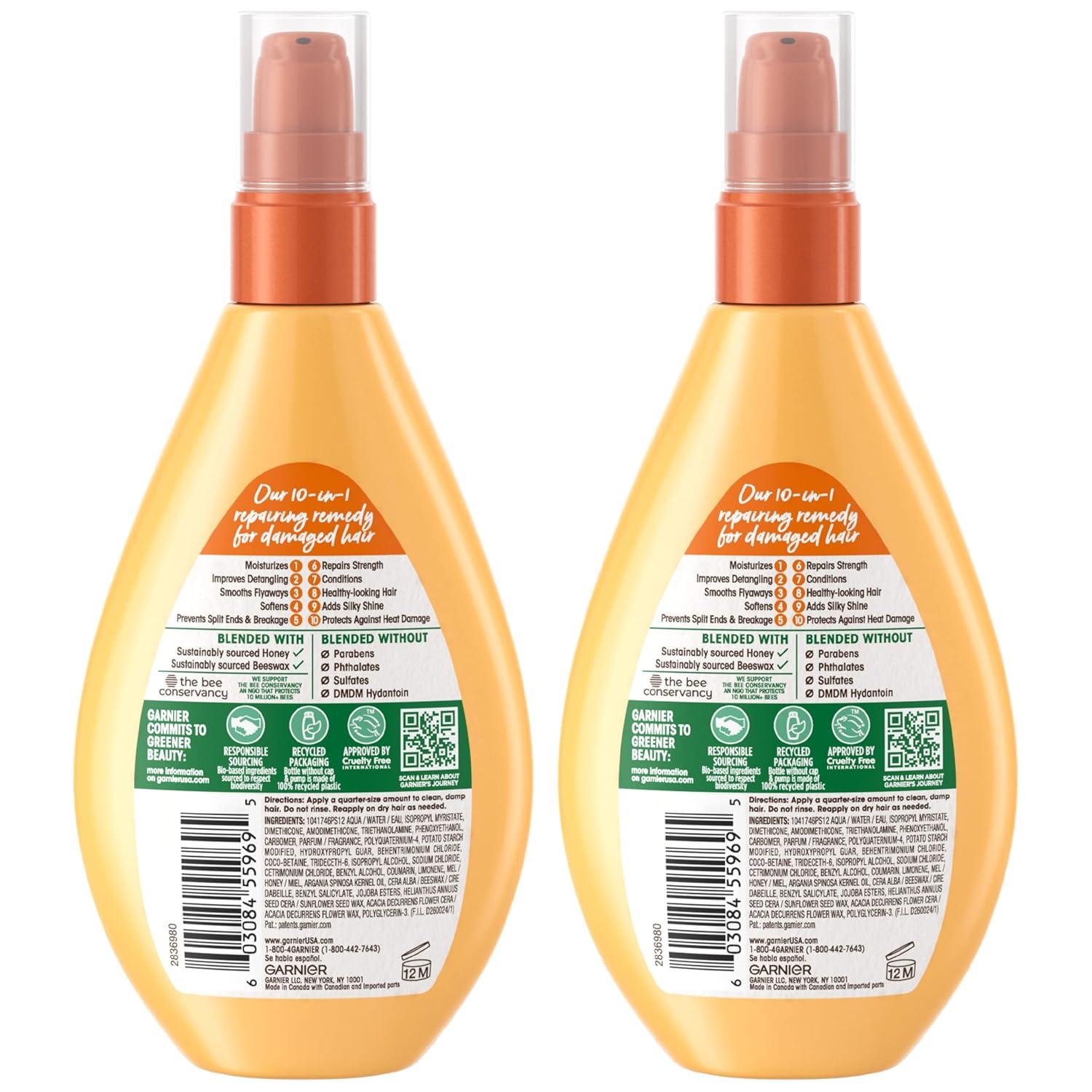 imageGarnier Whole Blends Sulfate Free Remedy Miracle Nectar 10in1 Repairing LeaveIn Conditoner for All Hair Types Honey Treasures 5 Fl Oz 2 Count Packaging May VaryHoney