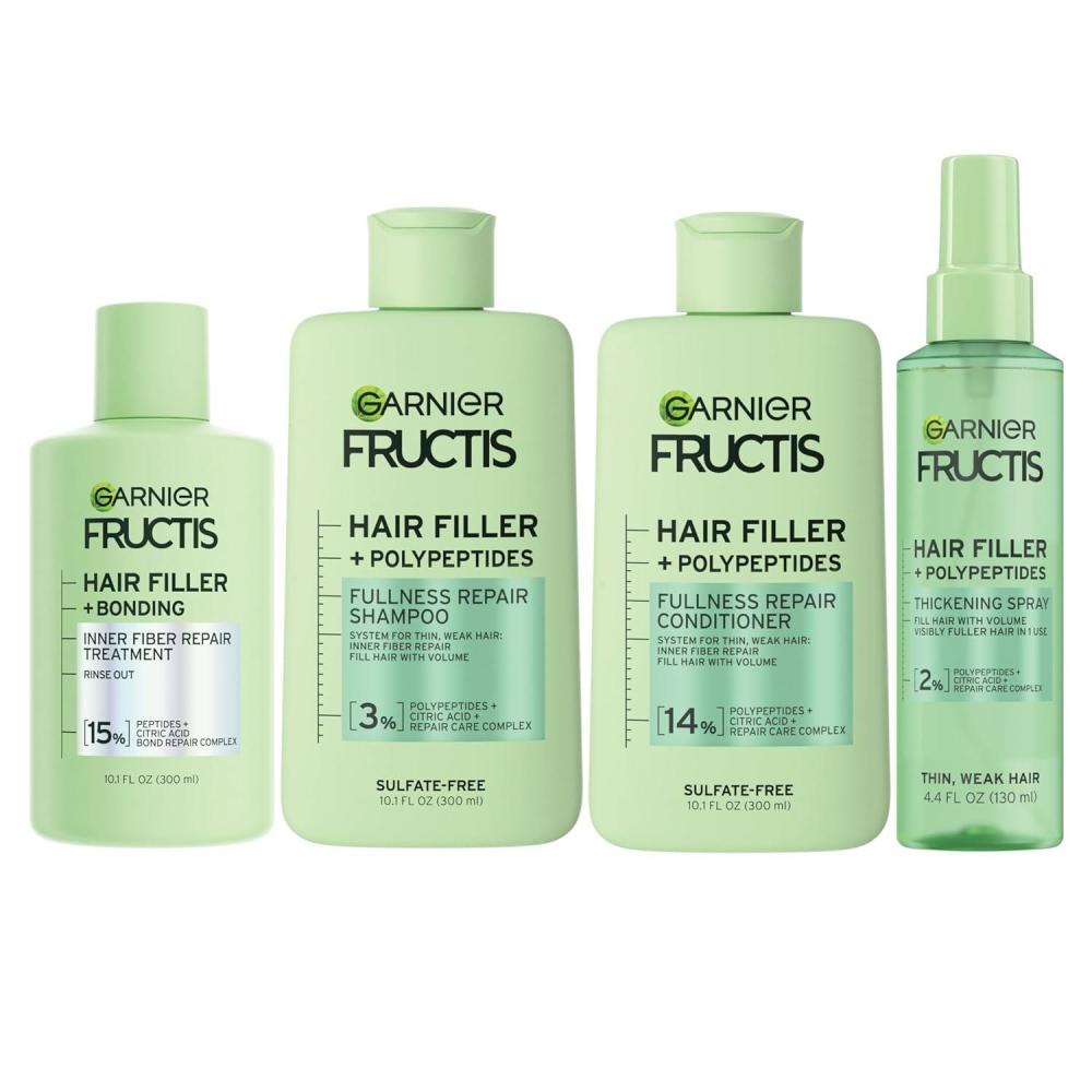 imageGarnier Fructis Hair Filler Bonding PreShampoo  Fullness Repair Shampoo Conditioner  Thickeing Spray Set with Polypeptides 4 Items 1 Kit