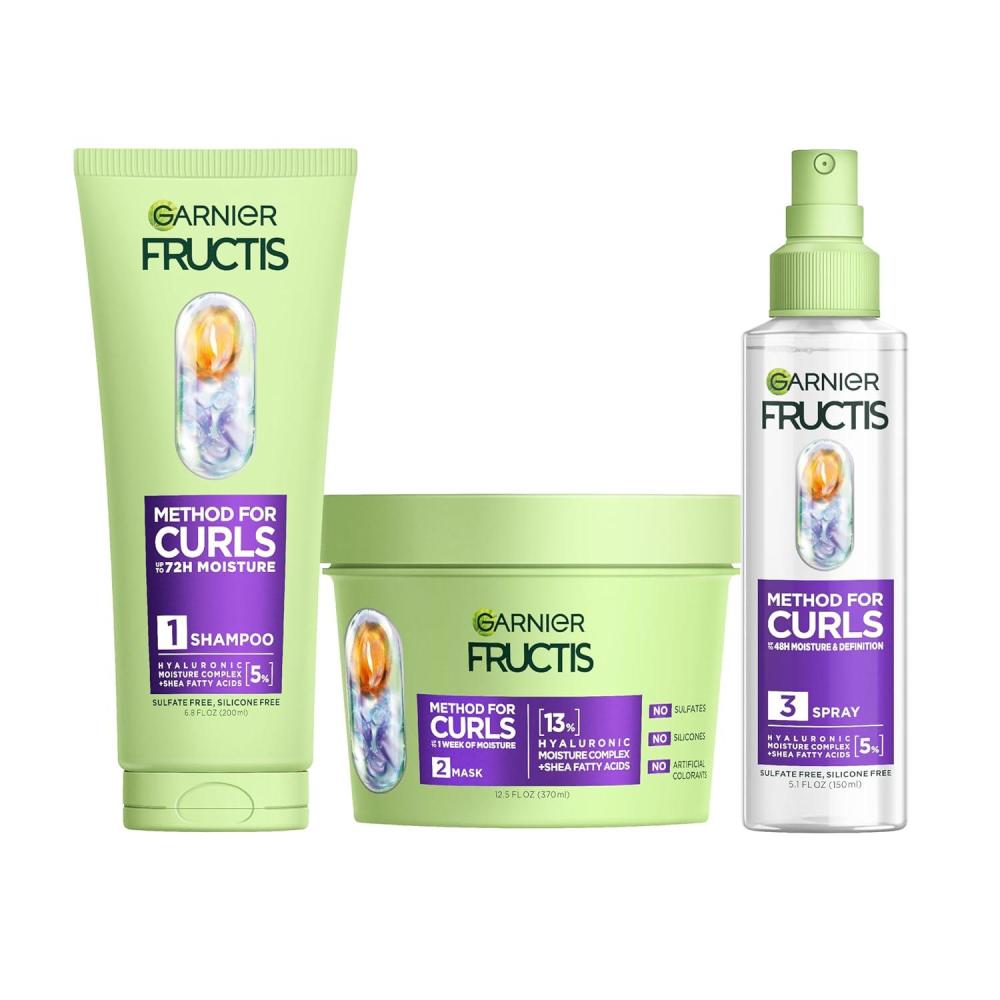 imageGarnier Fructis Method for Curls Curly Hair Products Moisture Filling Shampoo Hair Mask and Curl Refresher Spray Designed and Tested for 2C to 4C Curls and Coils 1 Kit