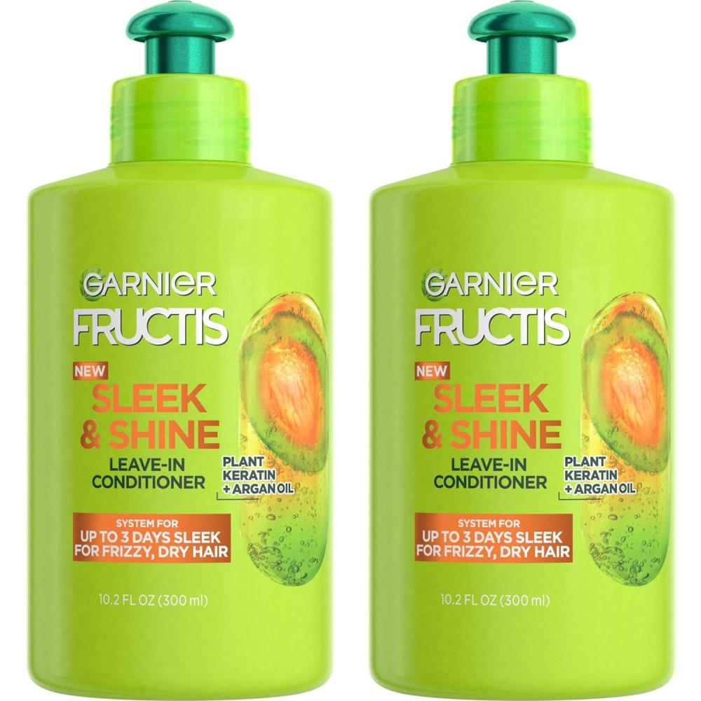 imageGarnier Fructis Sleek ampamp Shine LeaveIn Conditioning Cream for Frizzy Dry Hair Plant Keratin  Argan Oil 102 Fl Oz 2 Count Packaging May VaryCitrus
