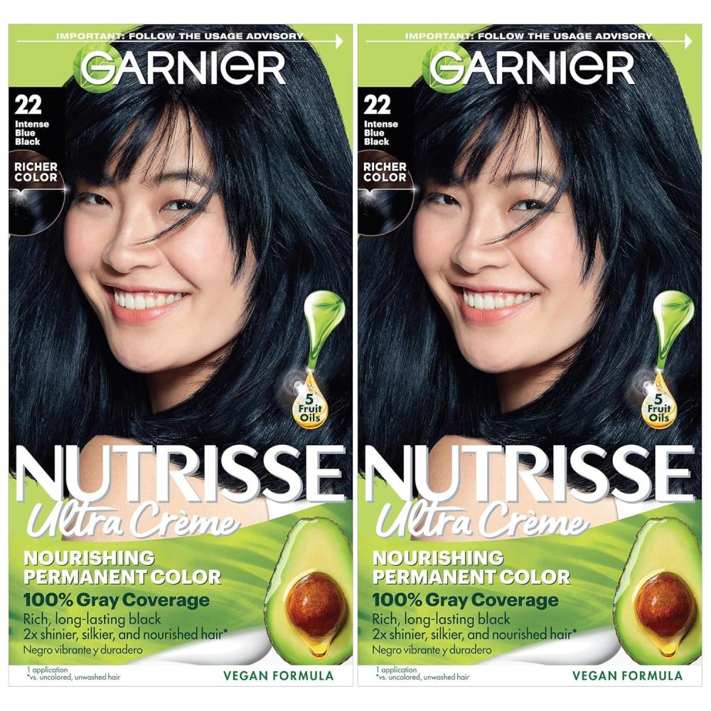 imageGarnier Hair Color Nutrisse Nourishing Creme 30 Darkest Brown Sweet Cola Permanent Hair Dye 2 Count Packaging May Vary22 Intense Blue Black Mulberry