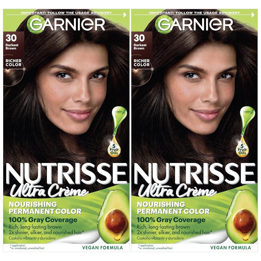 imageGarnier Hair Color Nutrisse Nourishing Creme 30 Darkest Brown Sweet Cola Permanent Hair Dye 2 Count Packaging May Vary30 Darkest Brown Sweet Cola