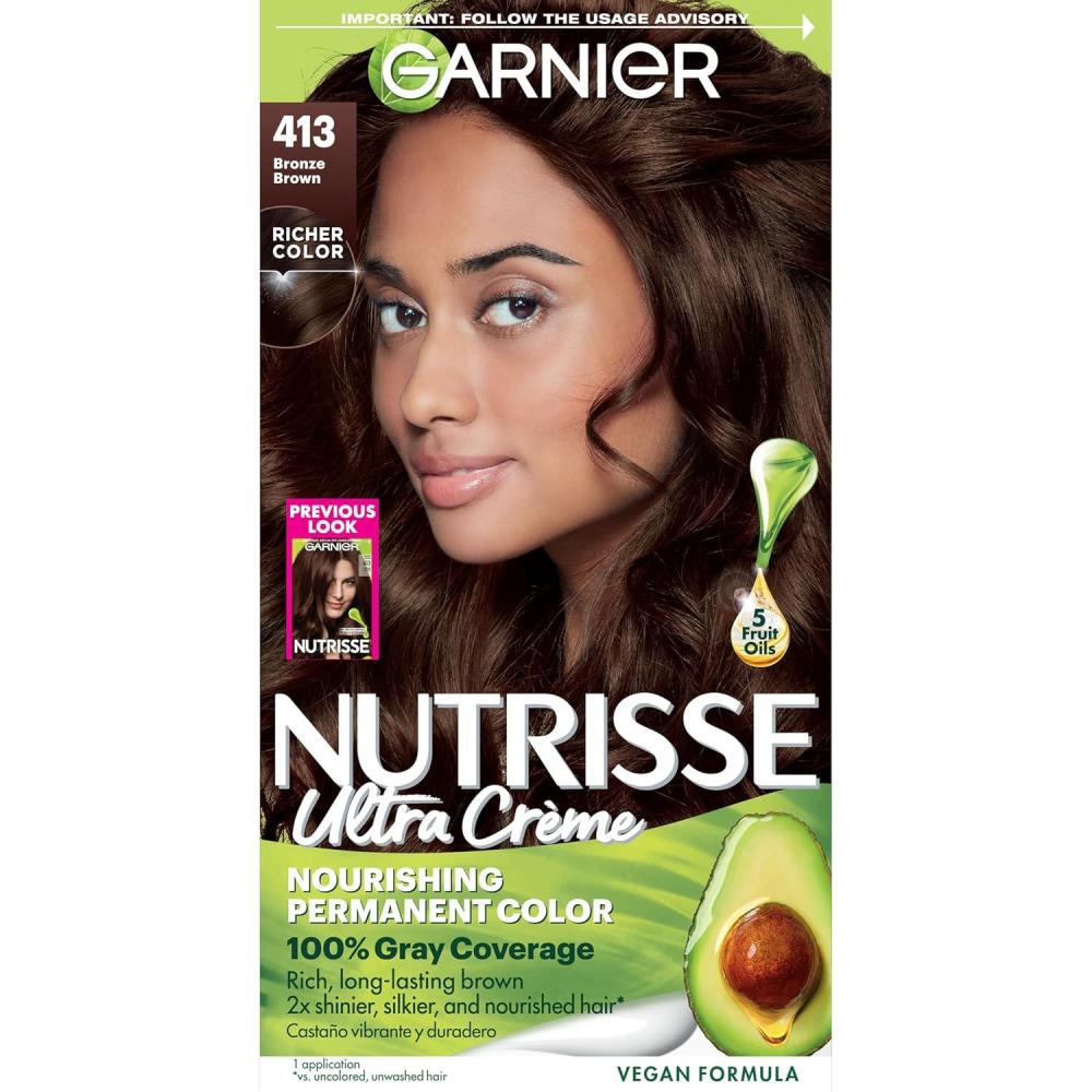 imageGarnier Hair Color Nutrisse Nourishing Creme 30 Darkest Brown Sweet Cola Permanent Hair Dye 2 Count Packaging May Vary413 Bronze Brown Bronze Sugar