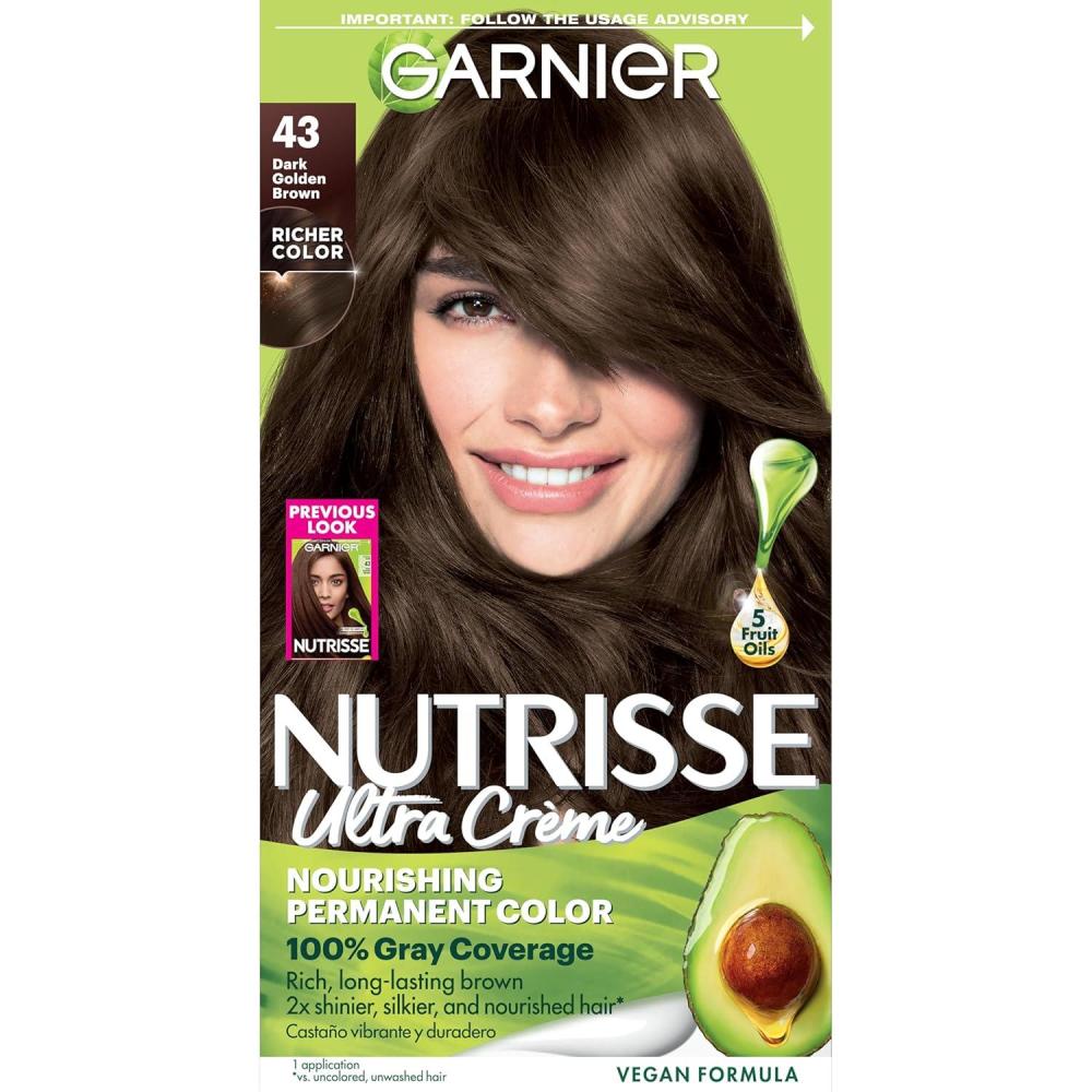 imageGarnier Hair Color Nutrisse Nourishing Creme 30 Darkest Brown Sweet Cola Permanent Hair Dye 2 Count Packaging May Vary43 Dark Golden Brown Cocoa Bean