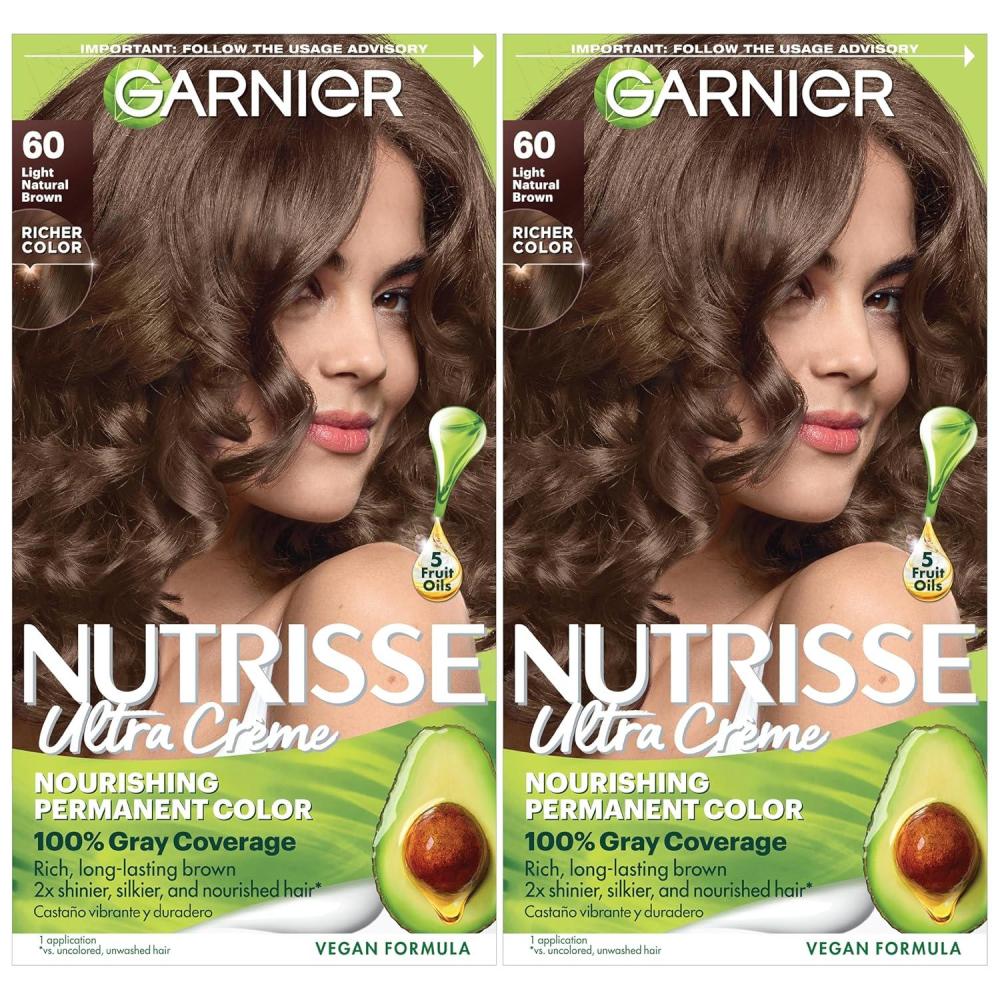 imageGarnier Hair Color Nutrisse Nourishing Creme 30 Darkest Brown Sweet Cola Permanent Hair Dye 2 Count Packaging May Vary60 Light Natural Brown Acorn