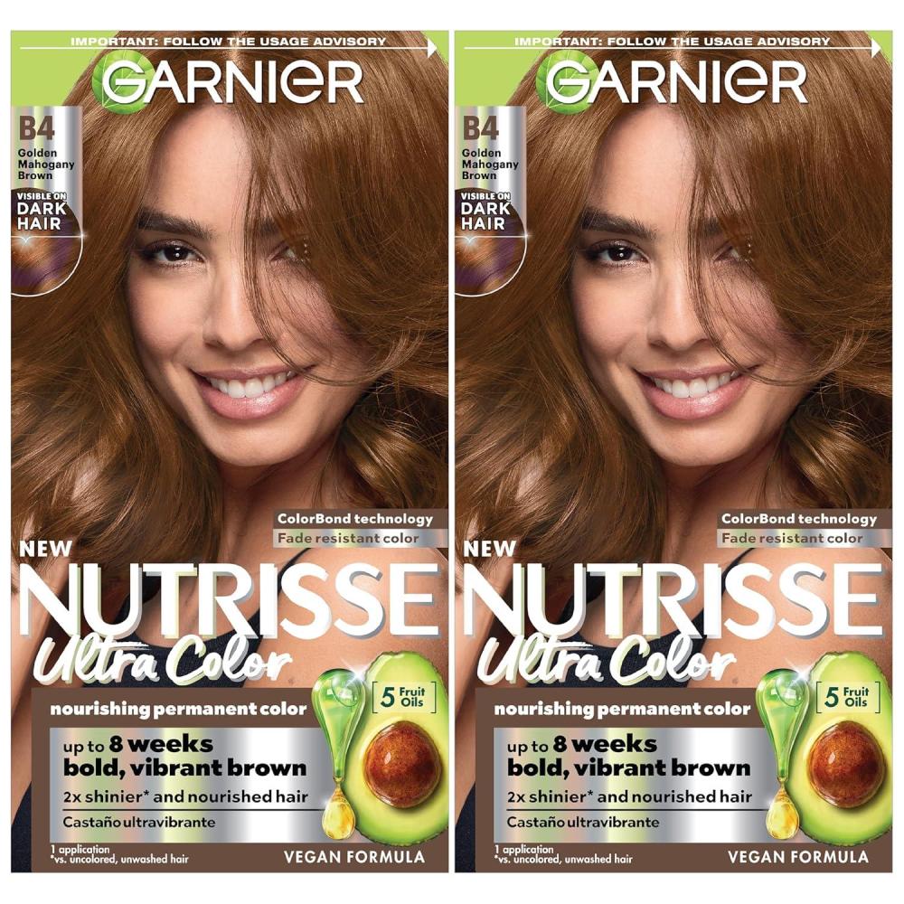 imageGarnier Hair Color Nutrisse Nourishing Creme 30 Darkest Brown Sweet Cola Permanent Hair Dye 2 Count Packaging May VaryB4 Golden Mahogany Brown Caramel Chocolate