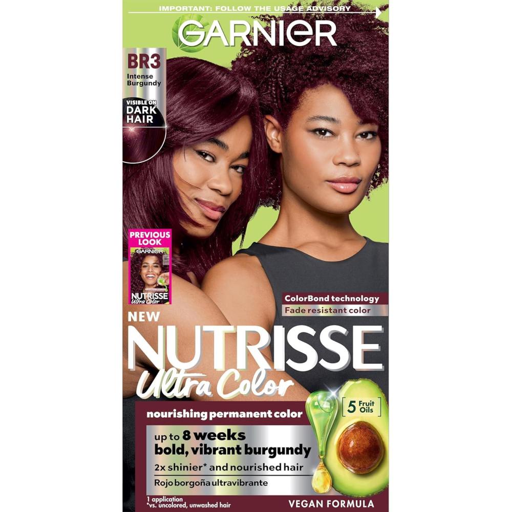 imageGarnier Hair Color Nutrisse Nourishing Creme 30 Darkest Brown Sweet Cola Permanent Hair Dye 2 Count Packaging May VaryBR3 Intense Burgundy Lotus Berry