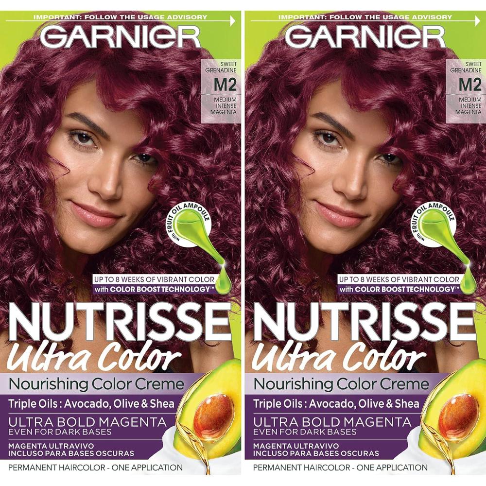 imageGarnier Hair Color Nutrisse Nourishing Creme 30 Darkest Brown Sweet Cola Permanent Hair Dye 2 Count Packaging May VaryM2 Medium Intense Magenta Sweet Grenadine