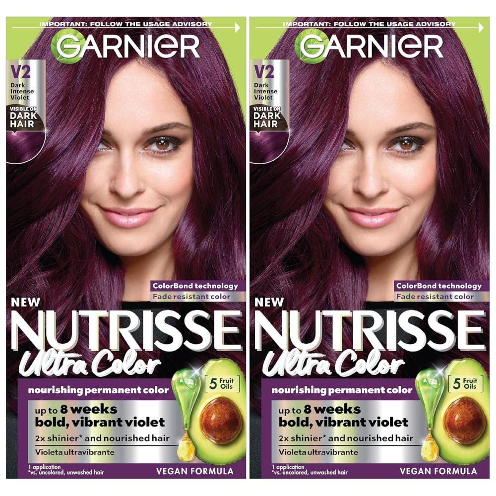 imageGarnier Hair Color Nutrisse Nourishing Creme 30 Darkest Brown Sweet Cola Permanent Hair Dye 2 Count Packaging May VaryV2 Dark Intense Violet Spiced Plum