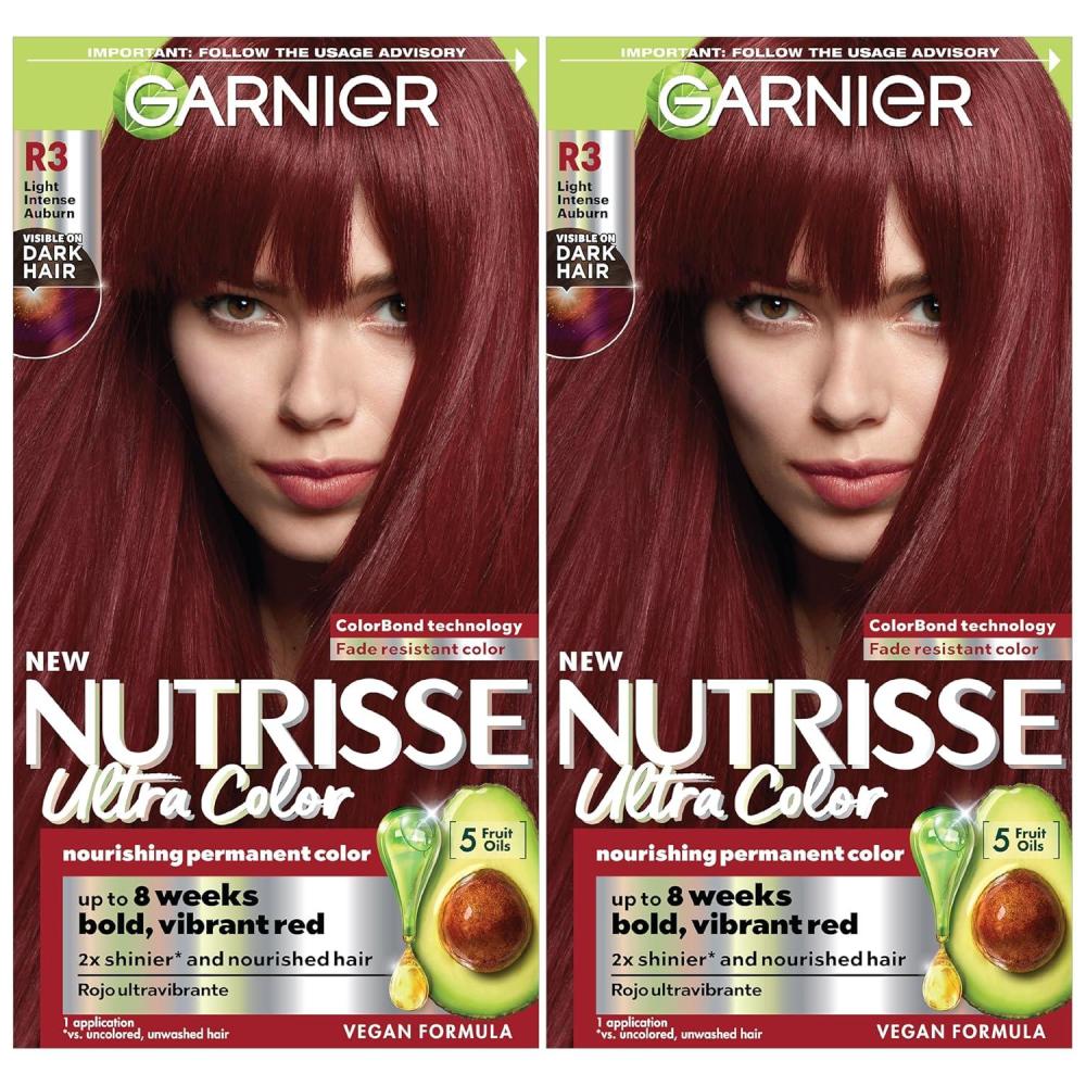 imageGarnier Hair Color Nutrisse Ultra Color Nourishing Creme RC1 Medium Intense Copper Red Terracotta Chili Permanent Hair Dye 2 Count Packaging May VaryR3 Light Intense Auburn Red Hibiscus