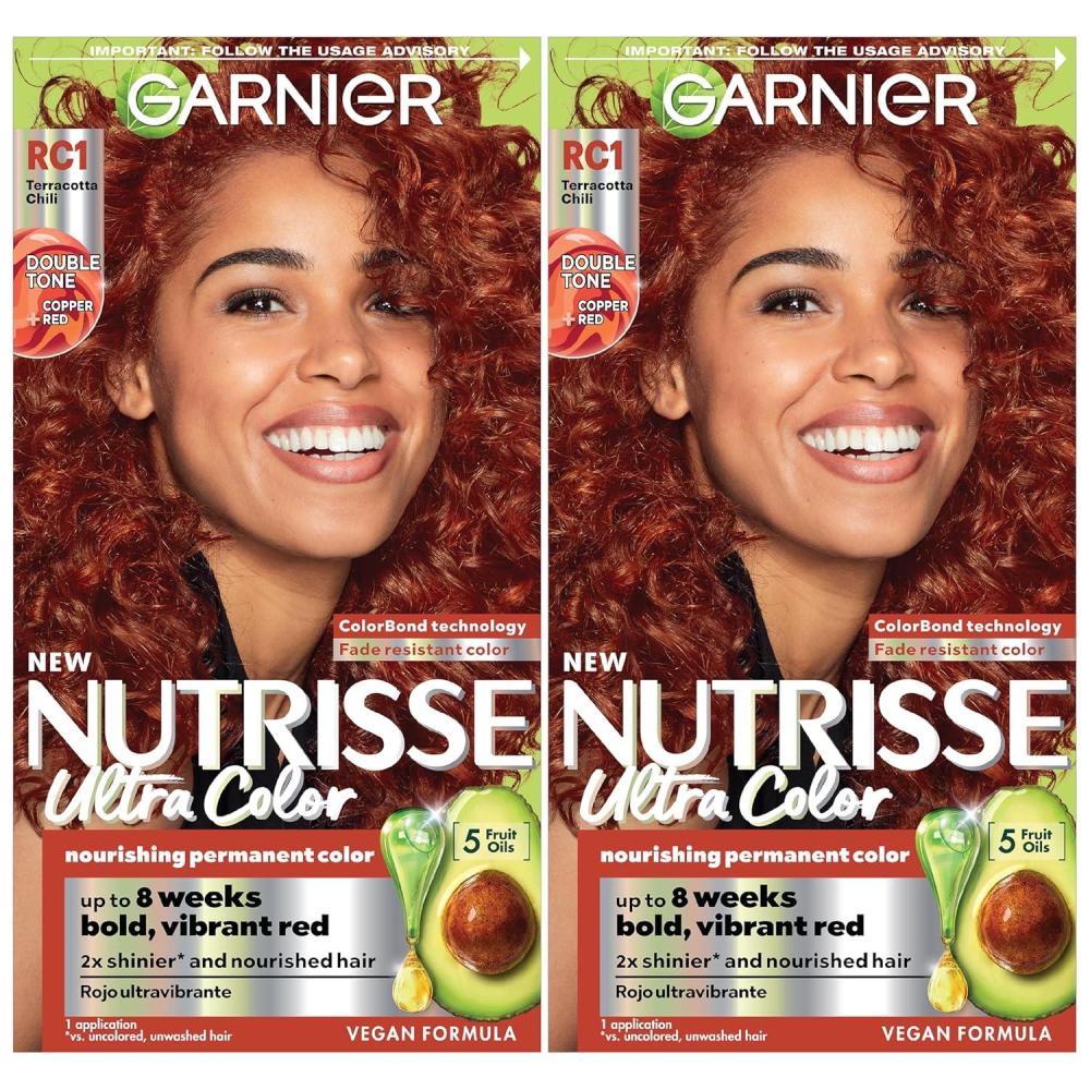 imageGarnier Hair Color Nutrisse Ultra Color Nourishing Creme RC1 Medium Intense Copper Red Terracotta Chili Permanent Hair Dye 2 Count Packaging May VaryRC1 Copper Red Terracotta Chili