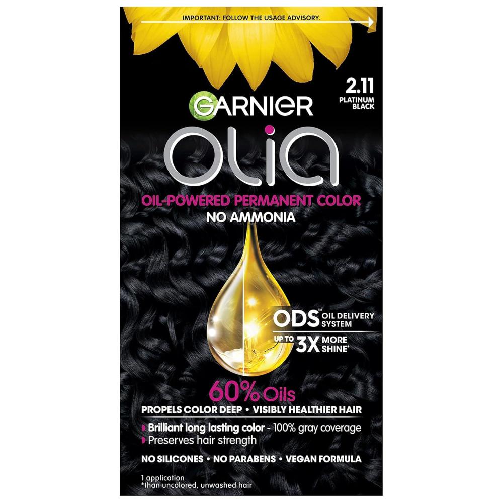 imageGarnier Hair Color Olia AmmoniaFree Brilliant Color OilRich Permanent Hair Dye 30 Darkest Brown 2 Count Packaging May Vary211 Platinum Black