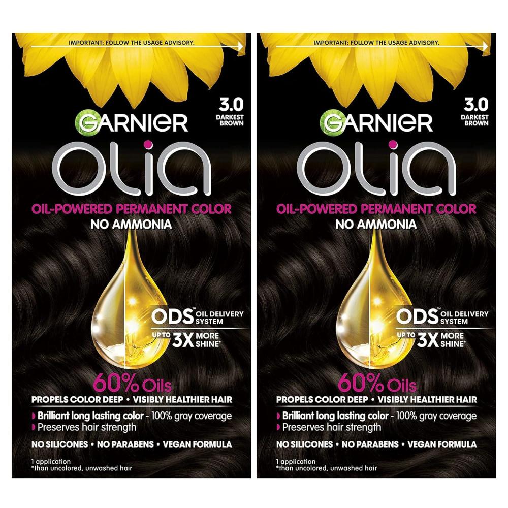 imageGarnier Hair Color Olia AmmoniaFree Brilliant Color OilRich Permanent Hair Dye 30 Darkest Brown 2 Count Packaging May Vary30 Darkest Brown