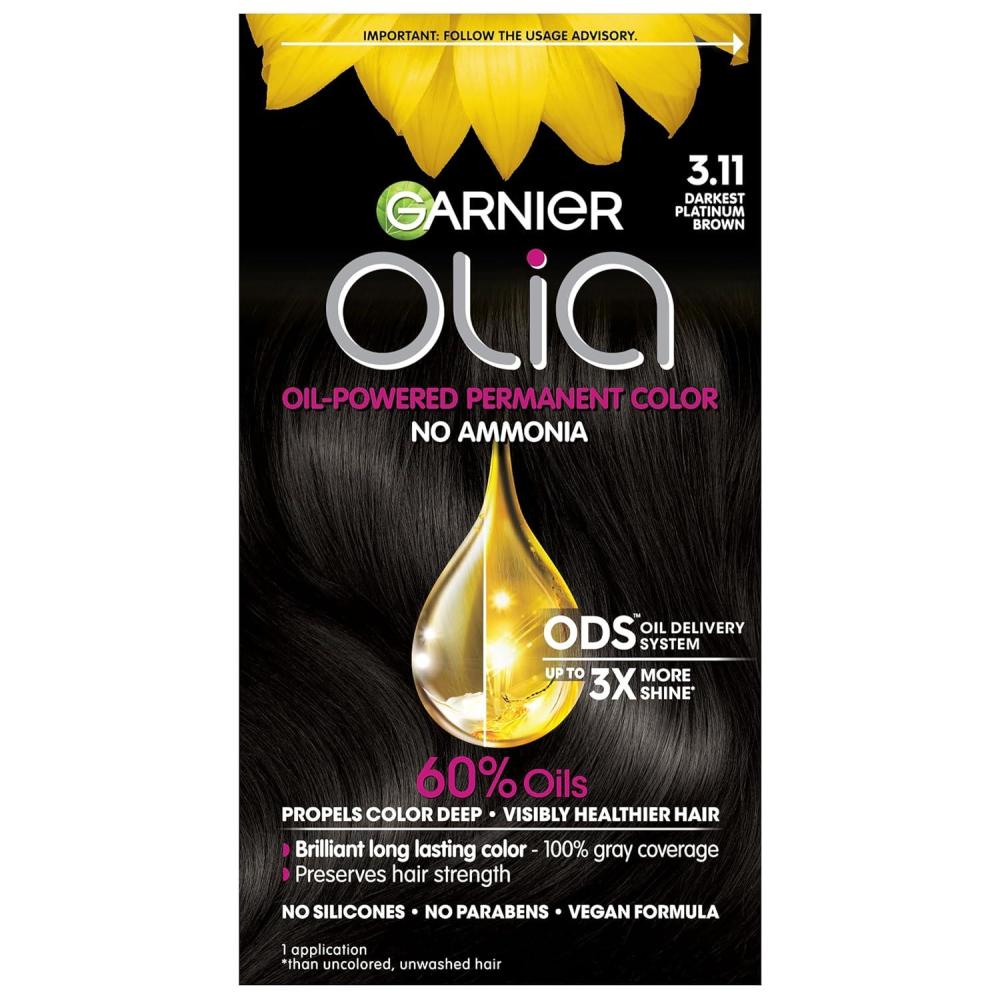 imageGarnier Hair Color Olia AmmoniaFree Brilliant Color OilRich Permanent Hair Dye 30 Darkest Brown 2 Count Packaging May Vary311 Darkest Platinum Brown