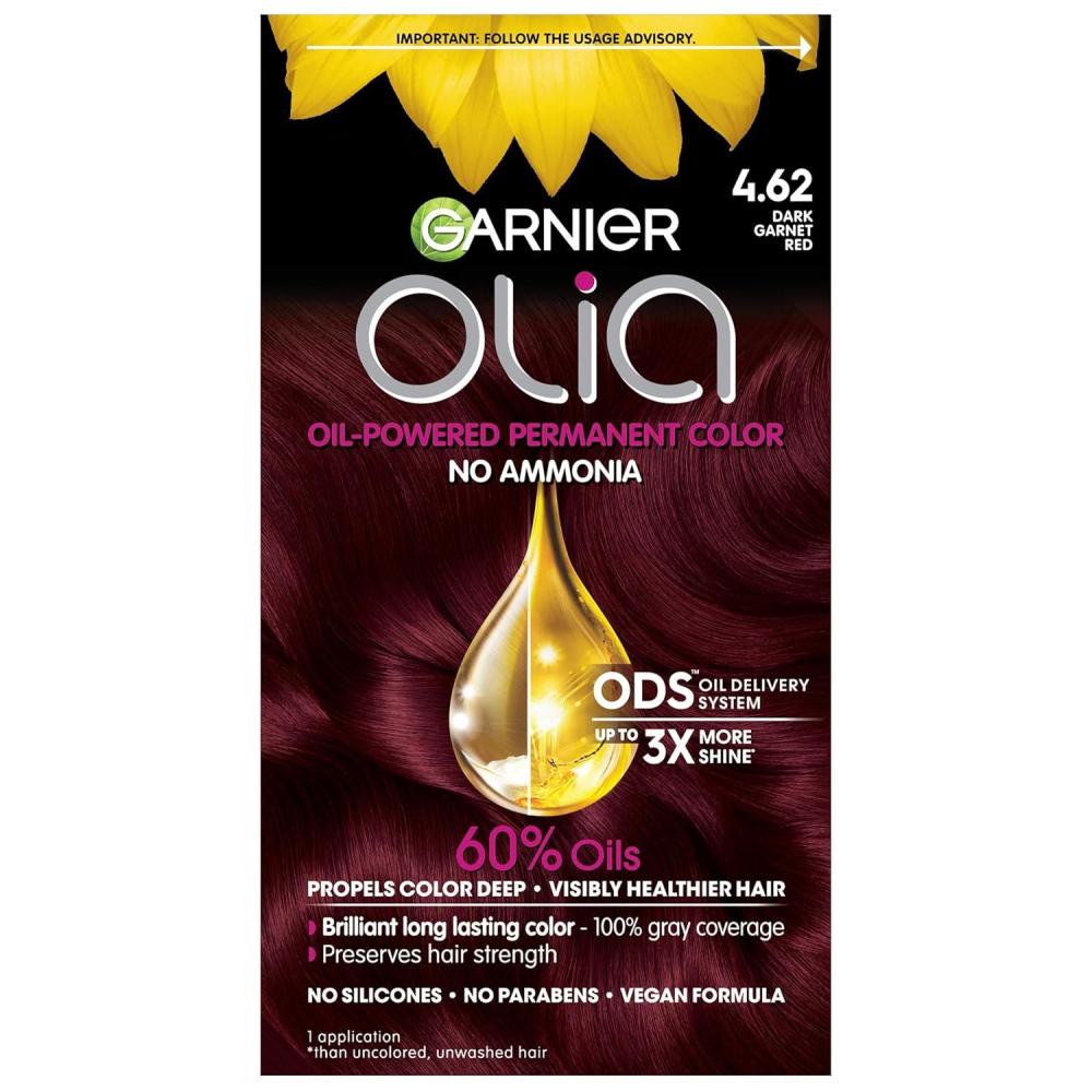 imageGarnier Hair Color Olia AmmoniaFree Brilliant Color OilRich Permanent Hair Dye 30 Darkest Brown 2 Count Packaging May Vary462 Dark Garnet Red