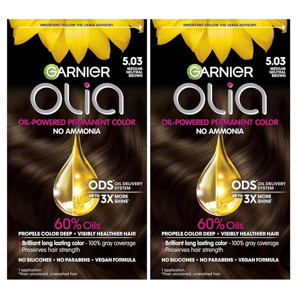 imageGarnier Hair Color Olia AmmoniaFree Brilliant Color OilRich Permanent Hair Dye 30 Darkest Brown 2 Count Packaging May Vary503 Medium Neutral Brown