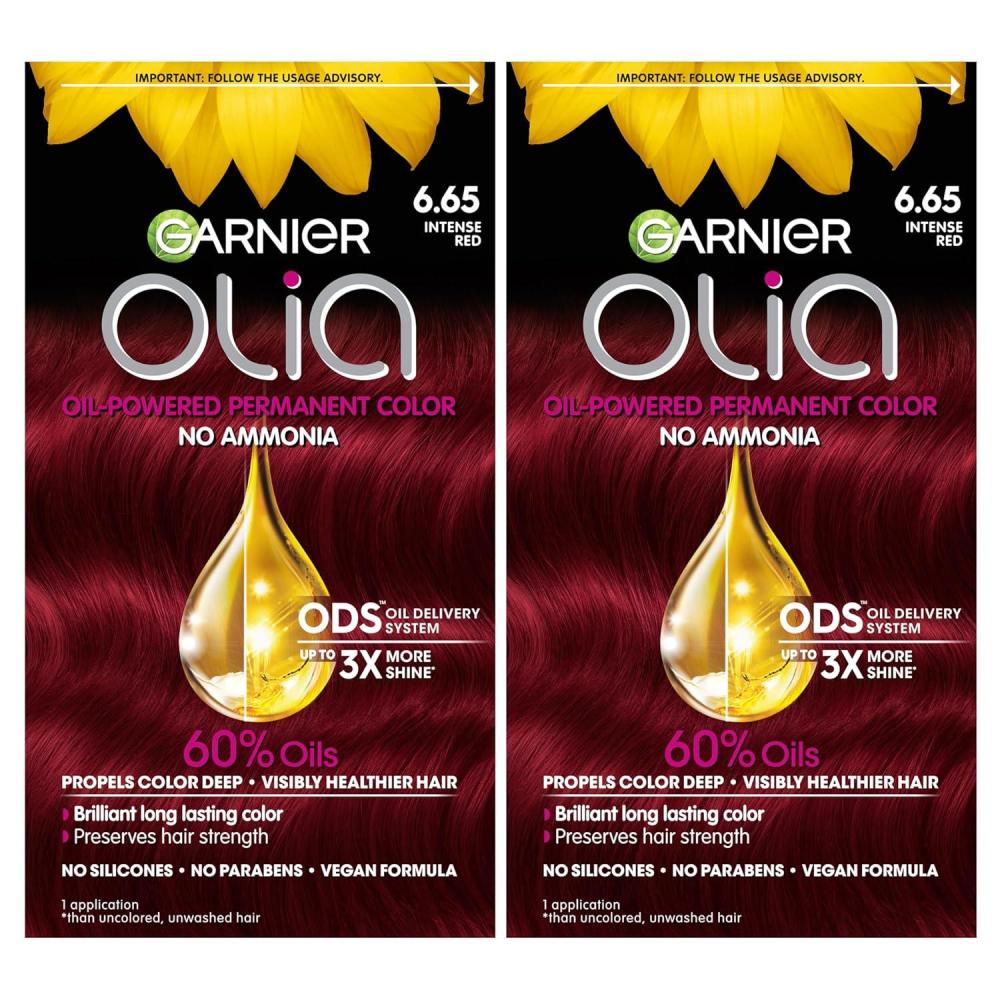 imageGarnier Hair Color Olia AmmoniaFree Brilliant Color OilRich Permanent Hair Dye 30 Darkest Brown 2 Count Packaging May Vary665 Intense Red