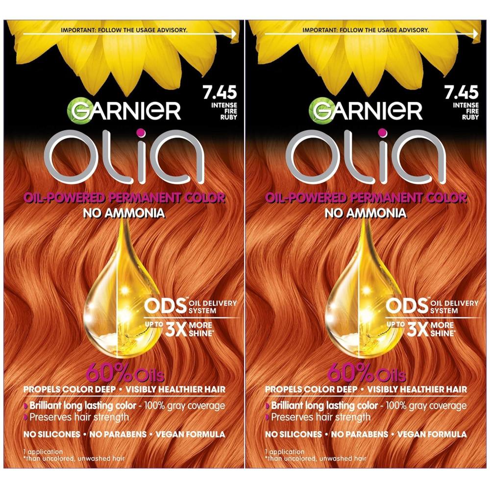 imageGarnier Hair Color Olia AmmoniaFree Brilliant Color OilRich Permanent Hair Dye 30 Darkest Brown 2 Count Packaging May Vary745 Dark Fire Ruby