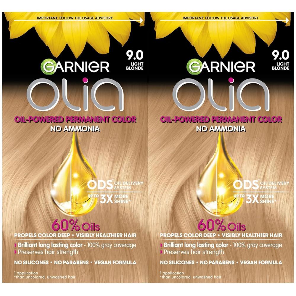 imageGarnier Hair Color Olia AmmoniaFree Brilliant Color OilRich Permanent Hair Dye 30 Darkest Brown 2 Count Packaging May Vary90 Light Blonde