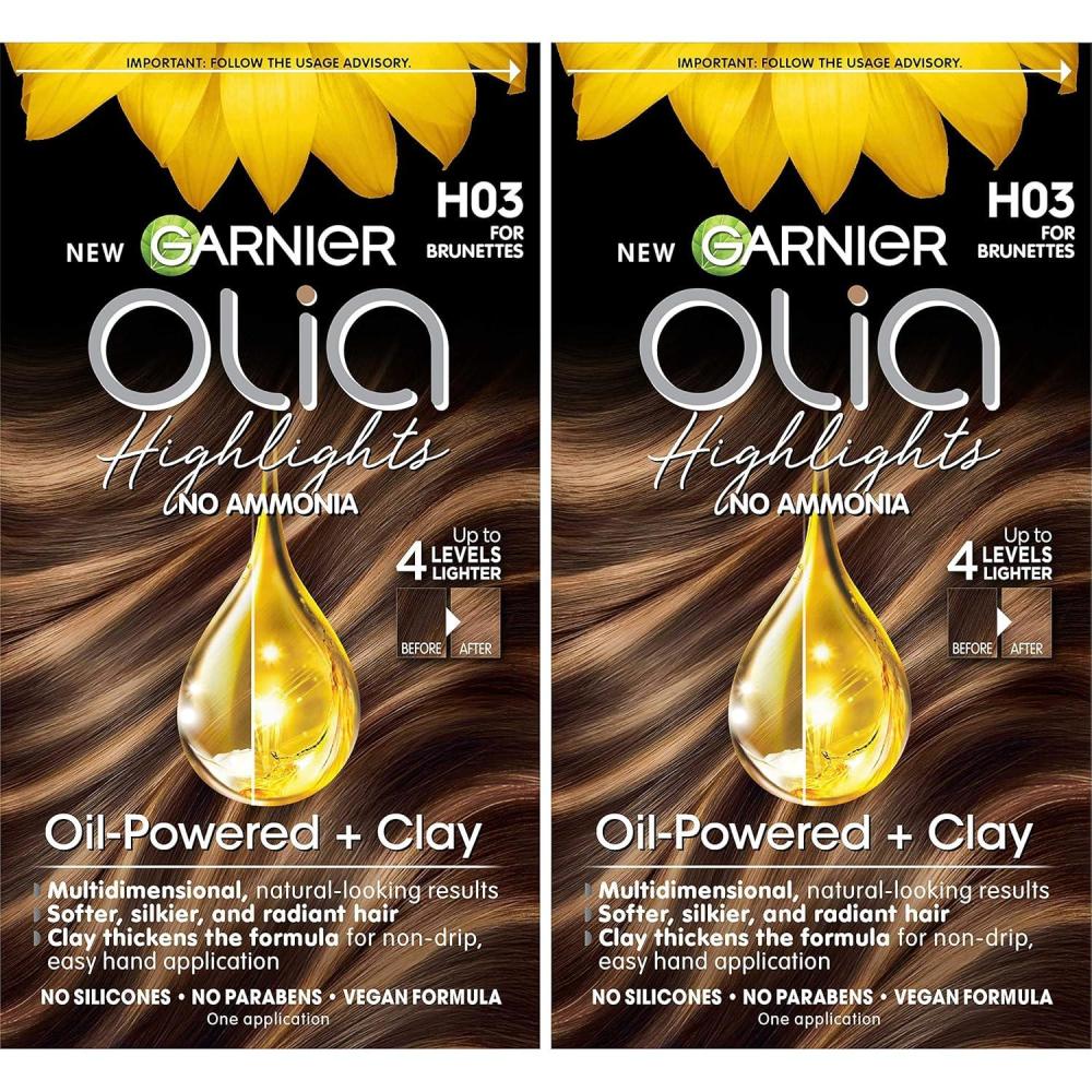imageGarnier Hair Color Olia AmmoniaFree Permanent Hair Dye H03 Highlights for Brunettes 2 Count Packaging May VaryH03 Highlights for Brunettes