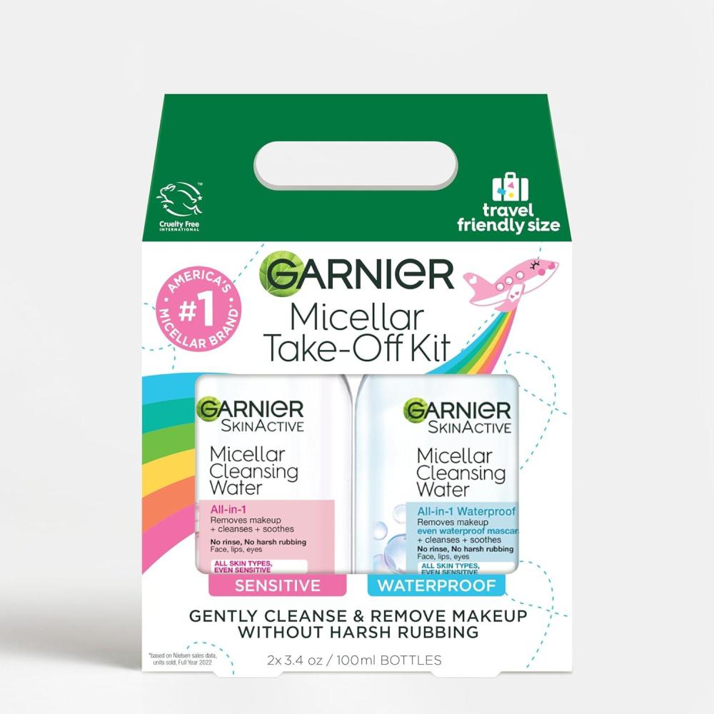 imageGarnier Micellar Water Travel Size Takeoff Kit AllIn1 Facial Cleanser ampamp Makeup Remover Mini AllIn1 Micellar  Mini Remover for Waterproof Makeup