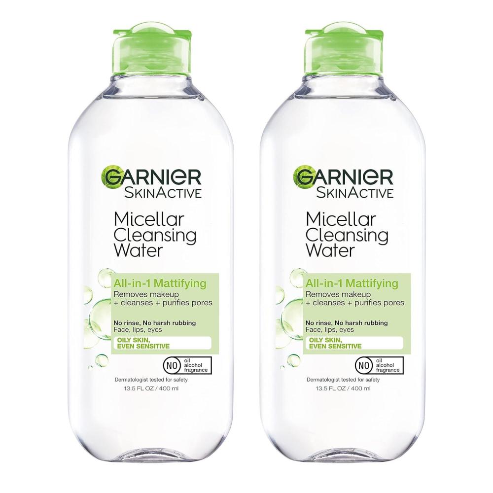 imageGarnier Micellar Water for Oily Skin Facial Cleanser ampamp Makeup Remover Mattifying For All Skin Types Vegan Cruelty Free 135 Fl Oz 400mL 2 CountFragrance free