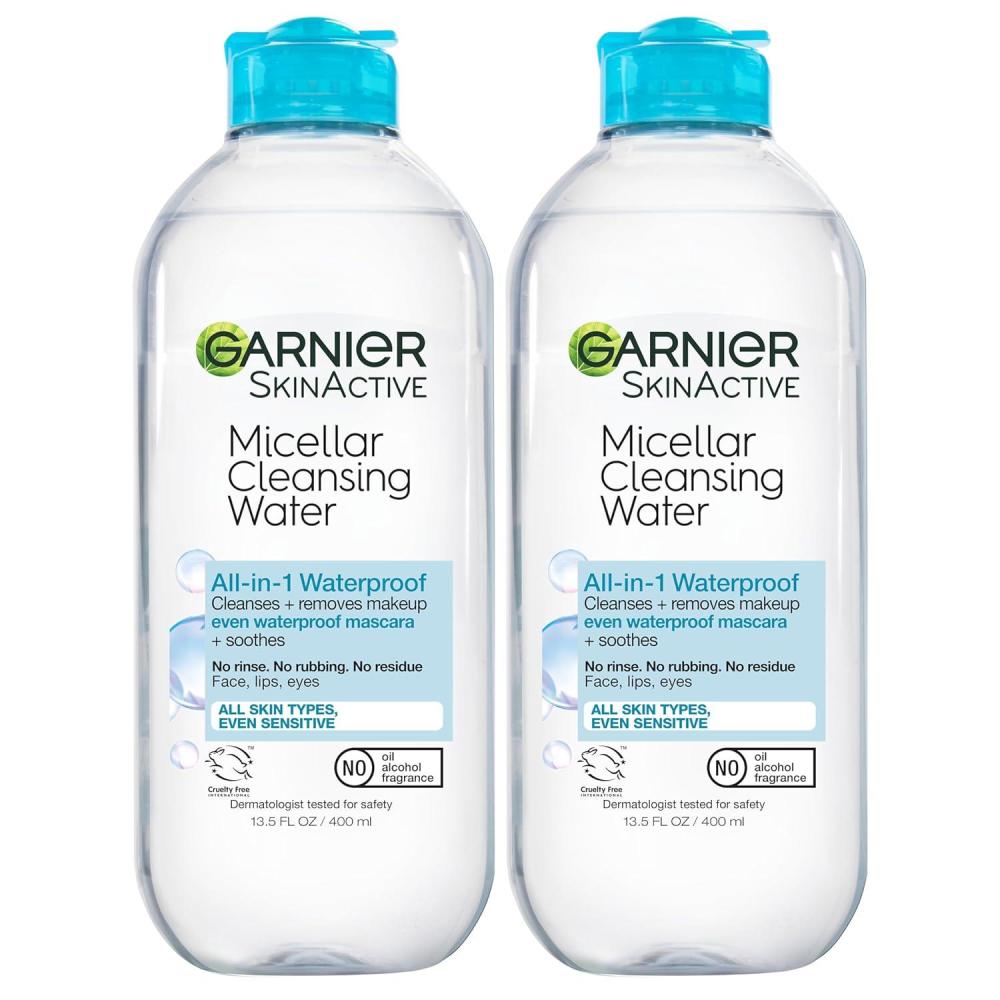 imageGarnier Micellar Water for Waterproof Makeup Hydrating Facial Cleanser ampamp Makeup Remover Suitable for Sensitive Skin Vegan Cruelty Free 135 Fl Oz 400mL 2 Count135 Fl Oz Pack of 2