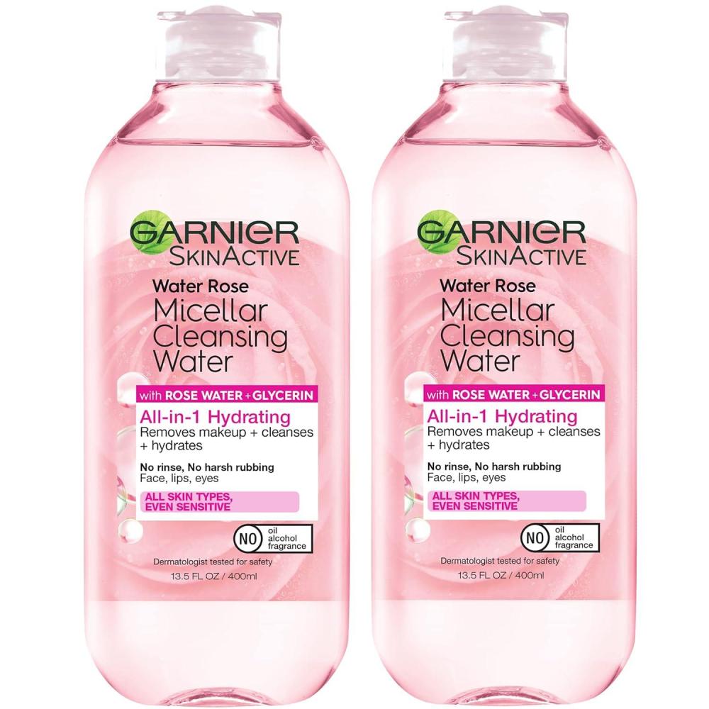 imageGarnier Micellar Water with Rose Water and Glycerin Hydrating Facial Cleanser ampamp Makeup Remover For All Skin Types Vegan Cruelty Free 135 Fl Oz 400mL 2 CountRose