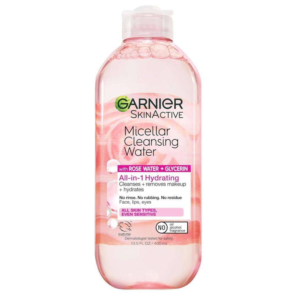 imageGarnier Micellar Water with Rose Water and Glycerin Hydrating Facial Cleanser ampamp Makeup Remover For All Skin Types Vegan Cruelty Free 135 Fl Oz 400mL 2 CountUnscented