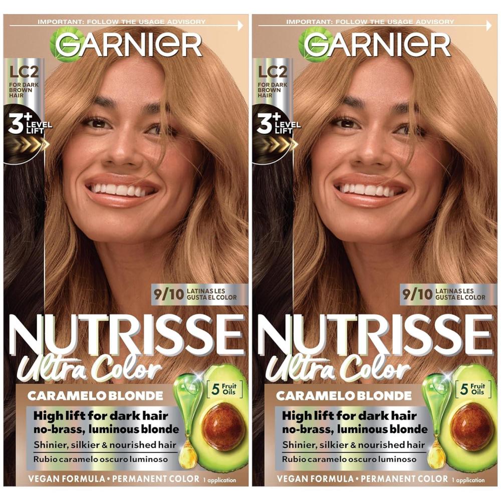 imageGarnier Nutrisse Ultra Color Nourishing Bold Permanent Hair Color Creme LC2 HiLift Dark Blonde Coconut Flan Pack of 2 Hair Dye Kit for 8 Weeks of Bold Hair Color Even on Dark BasesLC2 HiLift Dark Blonde Coconut Flan