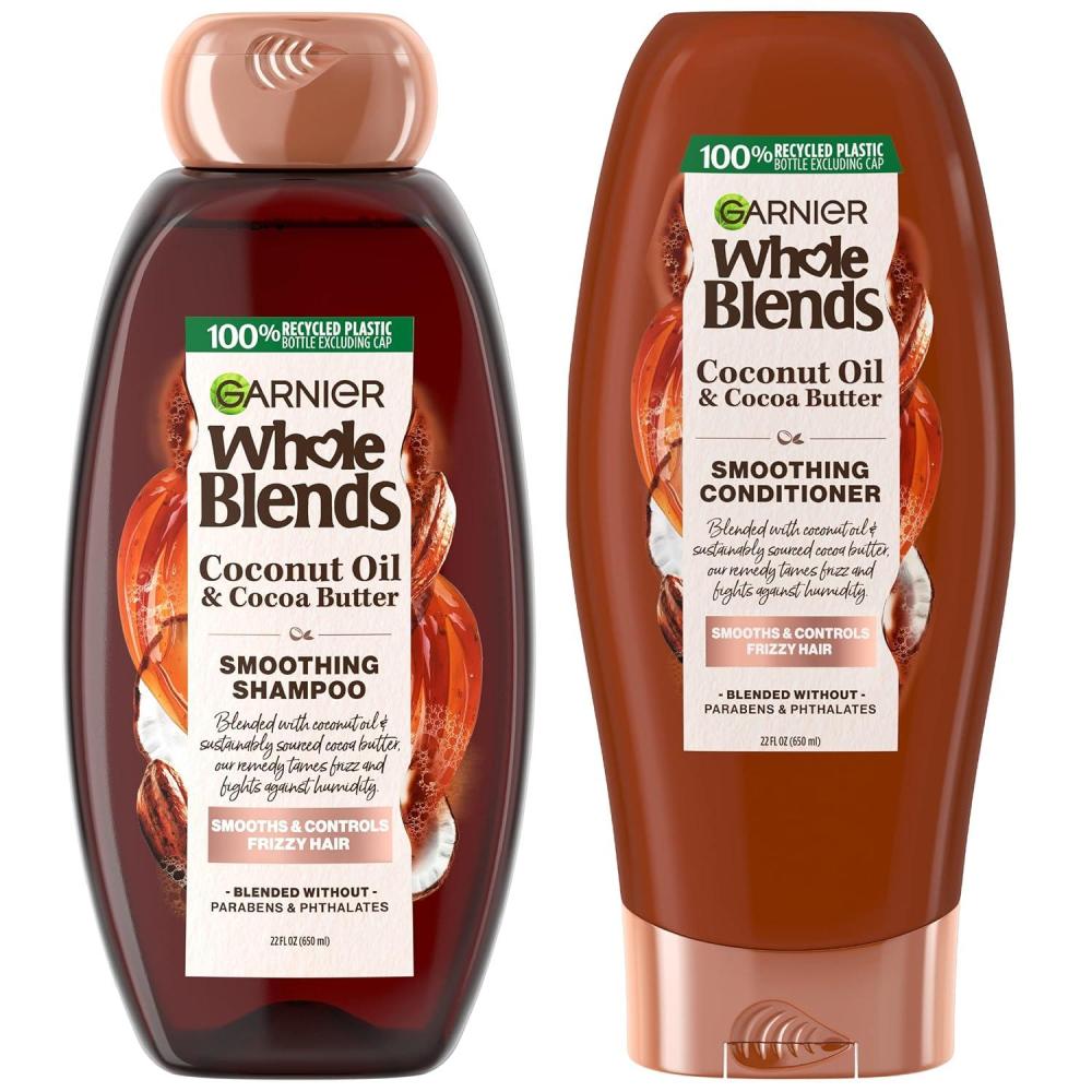 imageGarnier Whole Blends Coconut Oil ampamp Cocoa Butter Smoothing Shampoo and Conditioner Set for Frizzy Hair 22 Fl Oz 2 Items 1 Kit Packaging May Vary