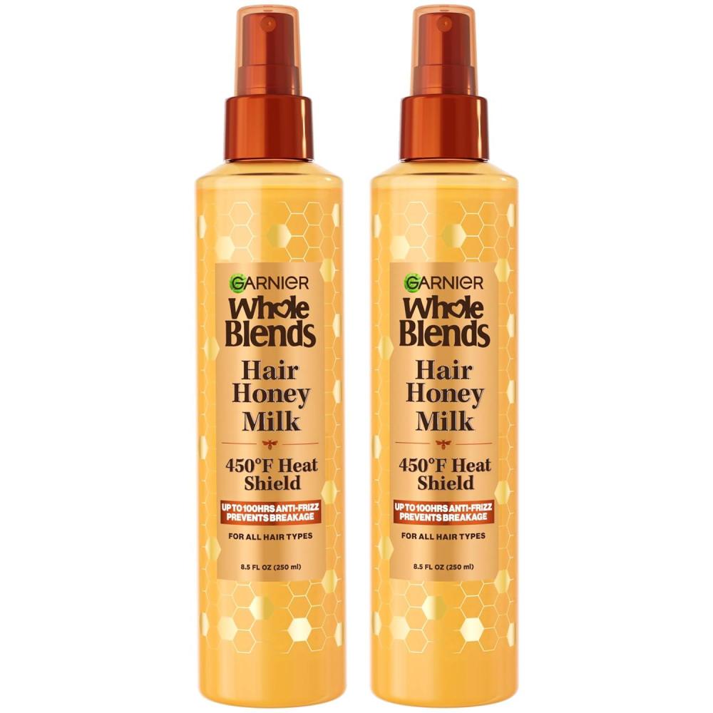 imageGarnier Whole Blends Hair Honey Milk 450F Heat Protectant Spray For All Hair Types With Up To 100 Hrs of Frizz Control 85 Fl Oz 2 CountHoney