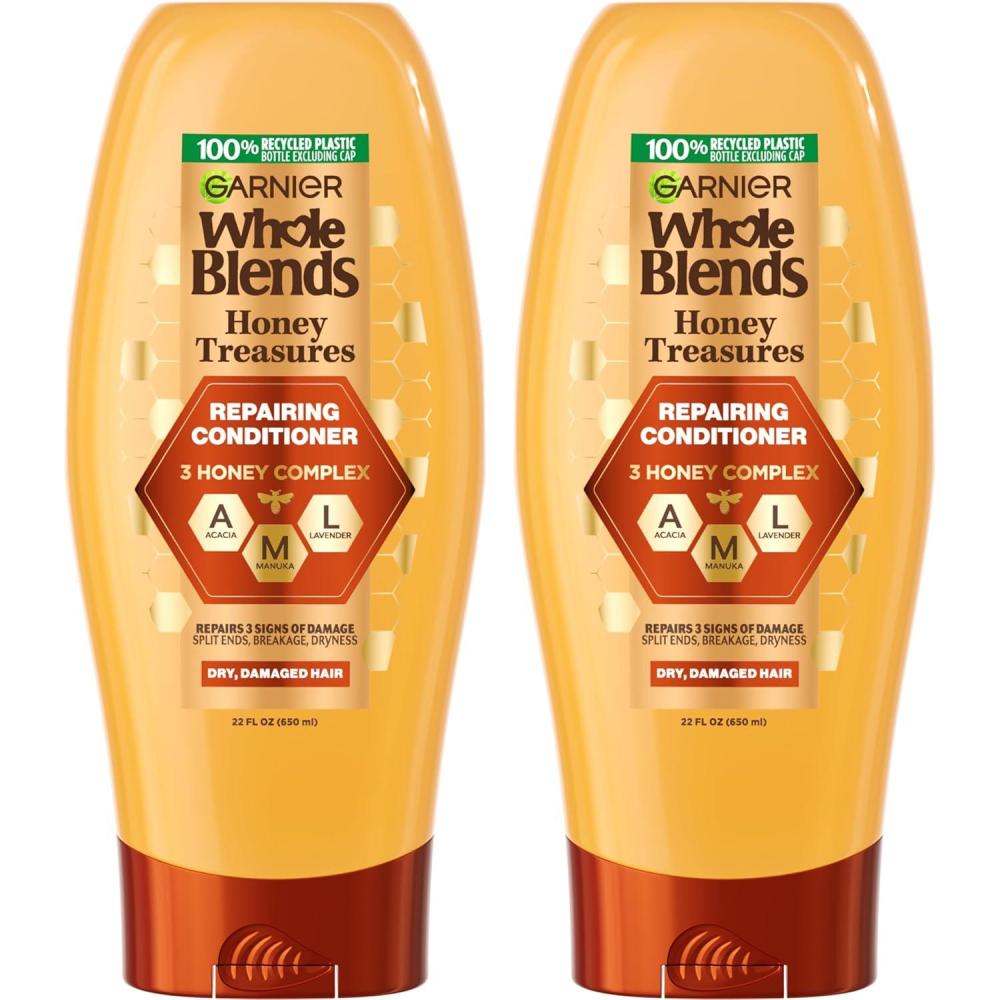 imageGarnier Whole Blends Honey Treasures Repairing Conditioner for Dry Damaged Hair 22 Fl Oz 2 Count Packaging May Vary