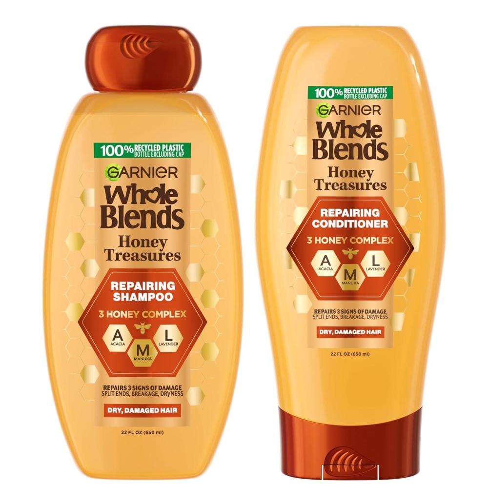 imageGarnier Whole Blends Honey Treasures Repairing Shampoo and Conditioner Set for Dry Damaged Hair 22 Fl Oz 2 Items 1 Kit Packaging May VaryRoyal Jelly  Honey and Propolis
