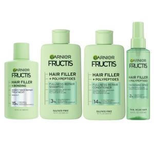 imageGarnier Fructis Hair Filler Bonding PreShampoo  Fullness Repair Shampoo Conditioner  Thickeing Spray Set with Polypeptides 4 Items 1 Kit