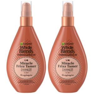 imageGarnier Whole Blends Sulfate Free Remedy Miracle Frizz Tamer 10in1 LeaveIn Conditoner for Very Frizzy Hair Coconut Oil ampamp Cocoa Butter 5 Fl Oz 2 Count Packaging May VaryCoconut