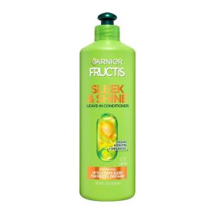 imageGarnier Fructis Sleek and Shine Intense Smooth Leave In Conditioner Conditioning Hair Cream for Frizzy Dry Hair Plant Keratin  Argan Oil Value Size 169 Fl Oz