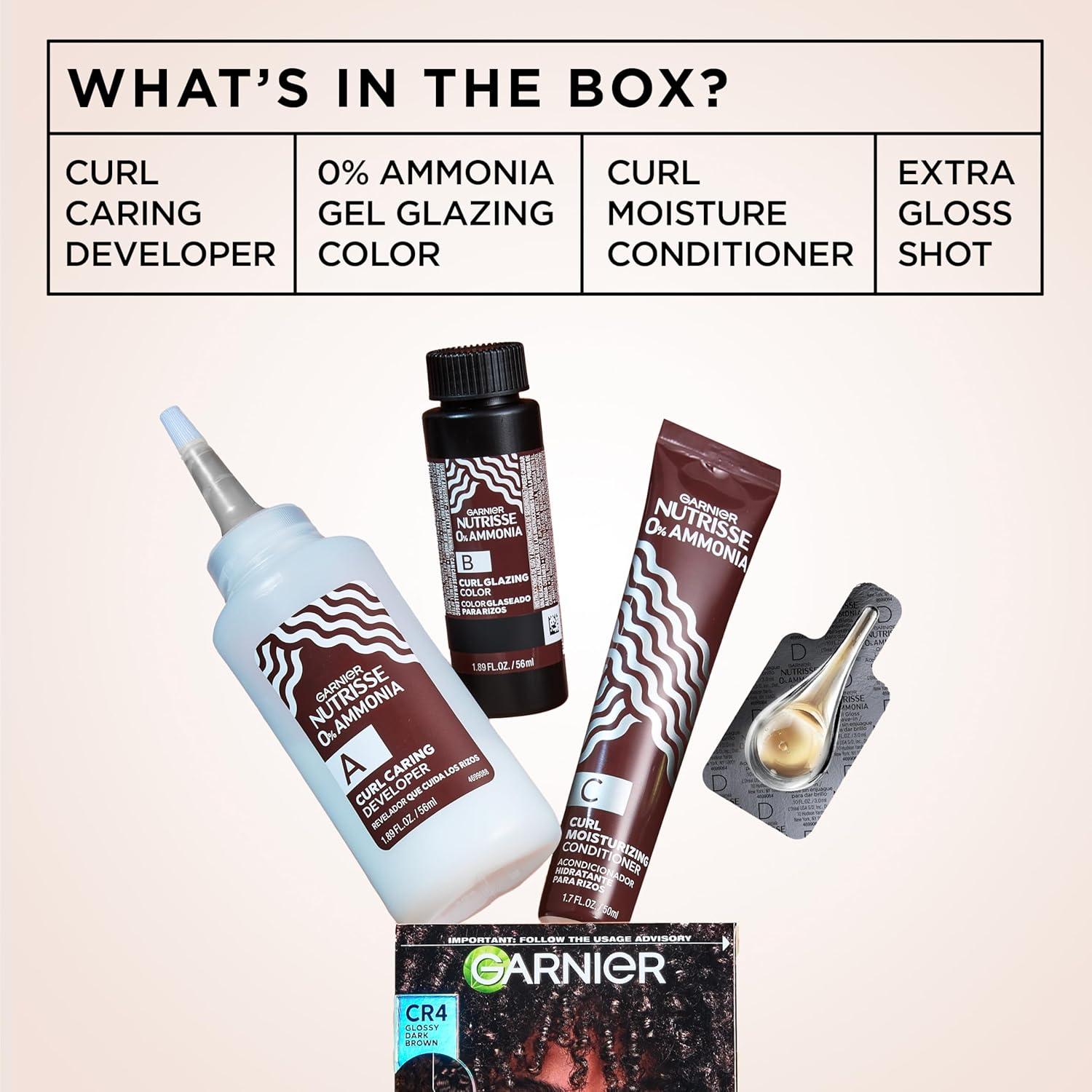 imageGarnier Nutrisse 0 Ammonia Glossy Curl Color Permanent Hair Dye for Curls Vegan Color For 100 Gray Coverage CurlProtecting Formula with Enhancing Oil CR1 Glossy Black Pack of 2