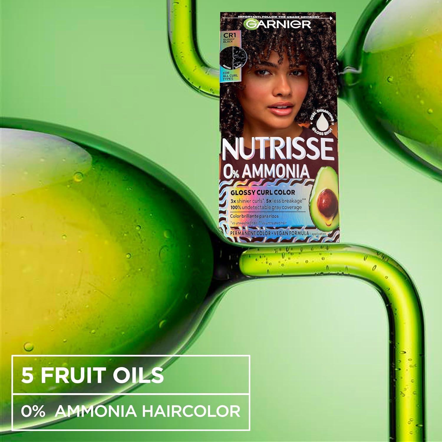 imageGarnier Nutrisse 0 Ammonia Glossy Curl Color Permanent Hair Dye for Curls Vegan Color For 100 Gray Coverage CurlProtecting Formula with Enhancing Oil CR6 Glossy Golden Brown Pack of 2